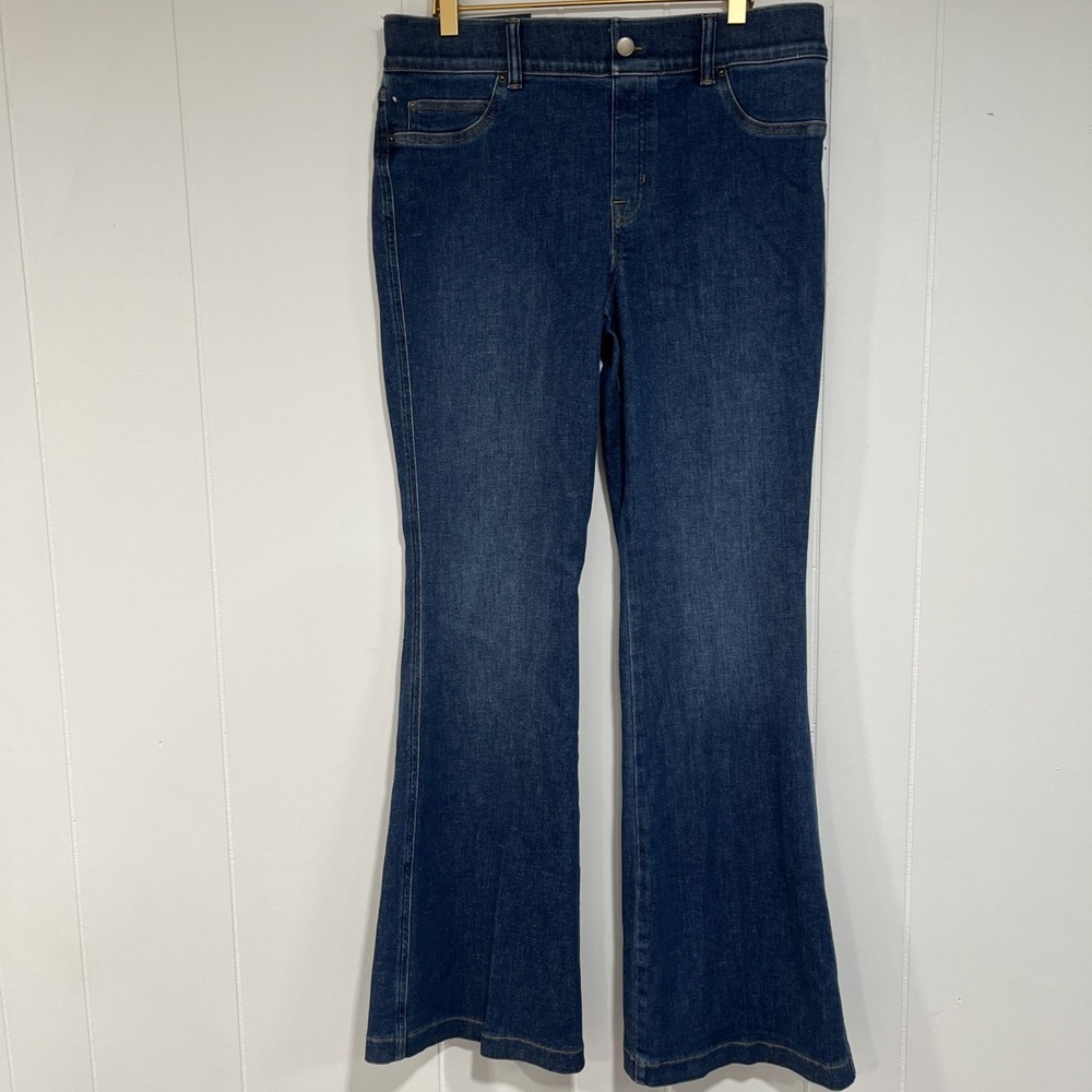 SPANX Flare Jeans Size L Petite Authentic Blue Stretch Shaping NWT